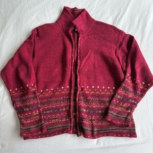 Red Knit Zip-up Sweater